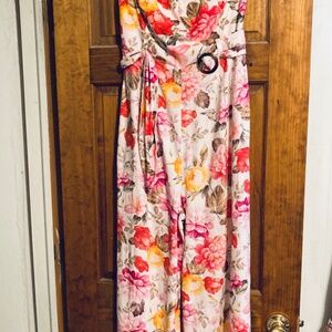 Venus Pink Floral Jumpsuit, Strapless sz 12